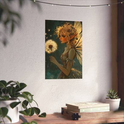 Best Wishes For You - Fairy with Dandelion - Flowers & Fairies Series - Enchanting Wall Art - Vertical Poster - Whimsical Wall Art for Dreamers