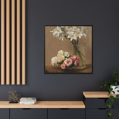 Henri Fantin-Latour : Roses and Lilies (1888) - Giclee Fine Art Print - Museum Collection Framed Canvas Print