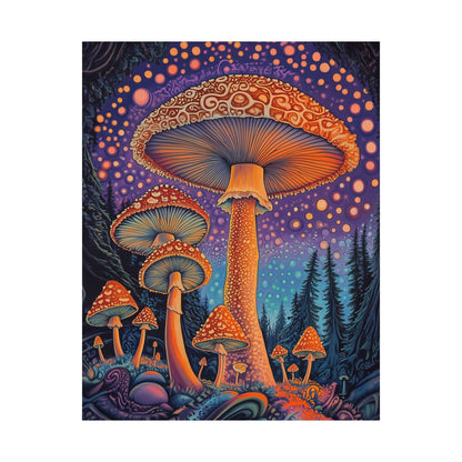 Psychedelic Night Mushroom Art Print - Vertical Poster - Vibrant Wall Art - Nature - Trippy - Bedroom Poster