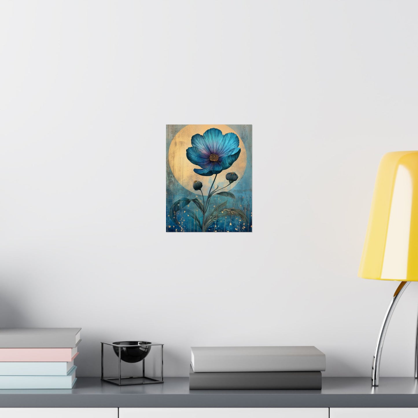 Blue Cosmos Moonlit Botanical Fine Art Print