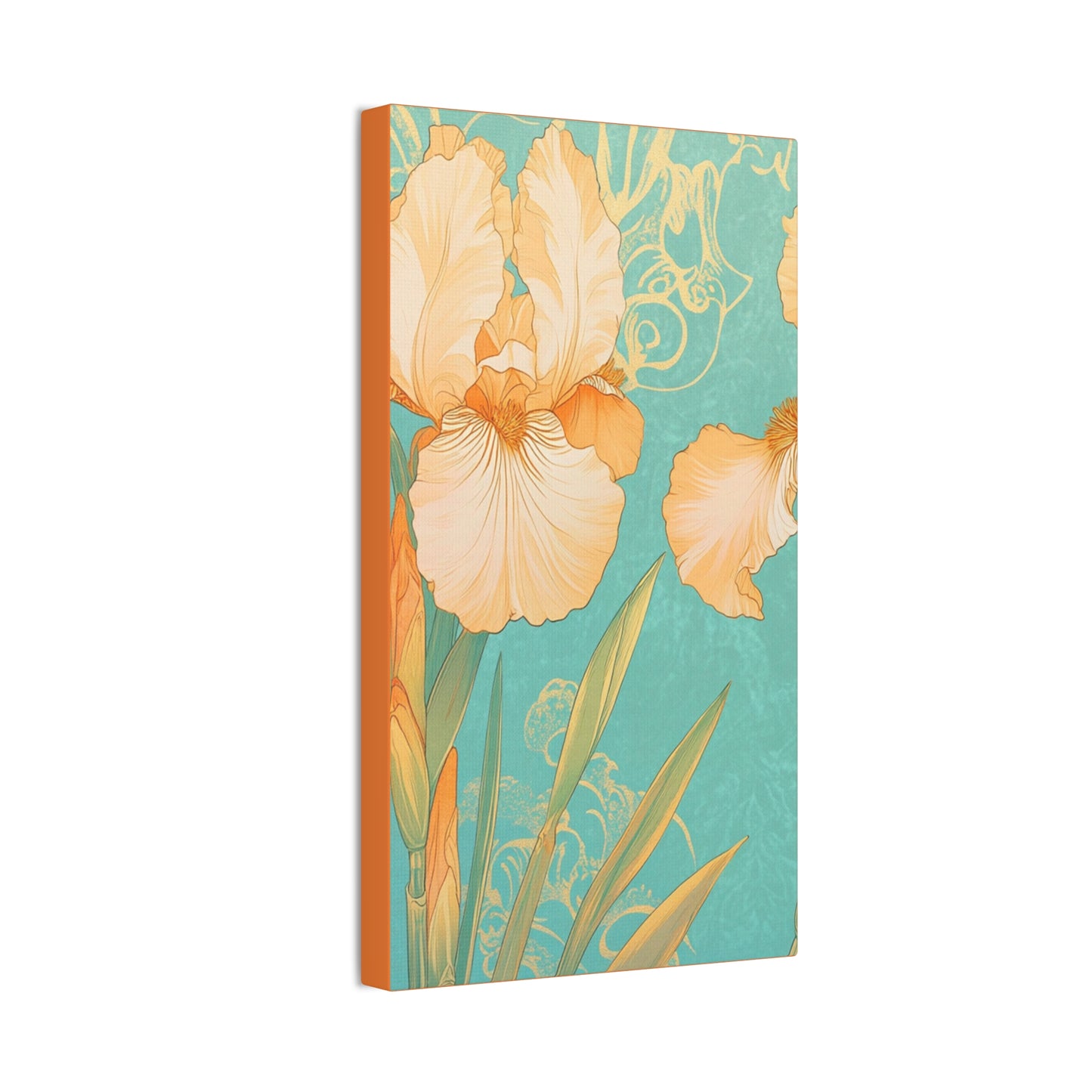 Iris Flowers on Turquois - Stretched Canvas