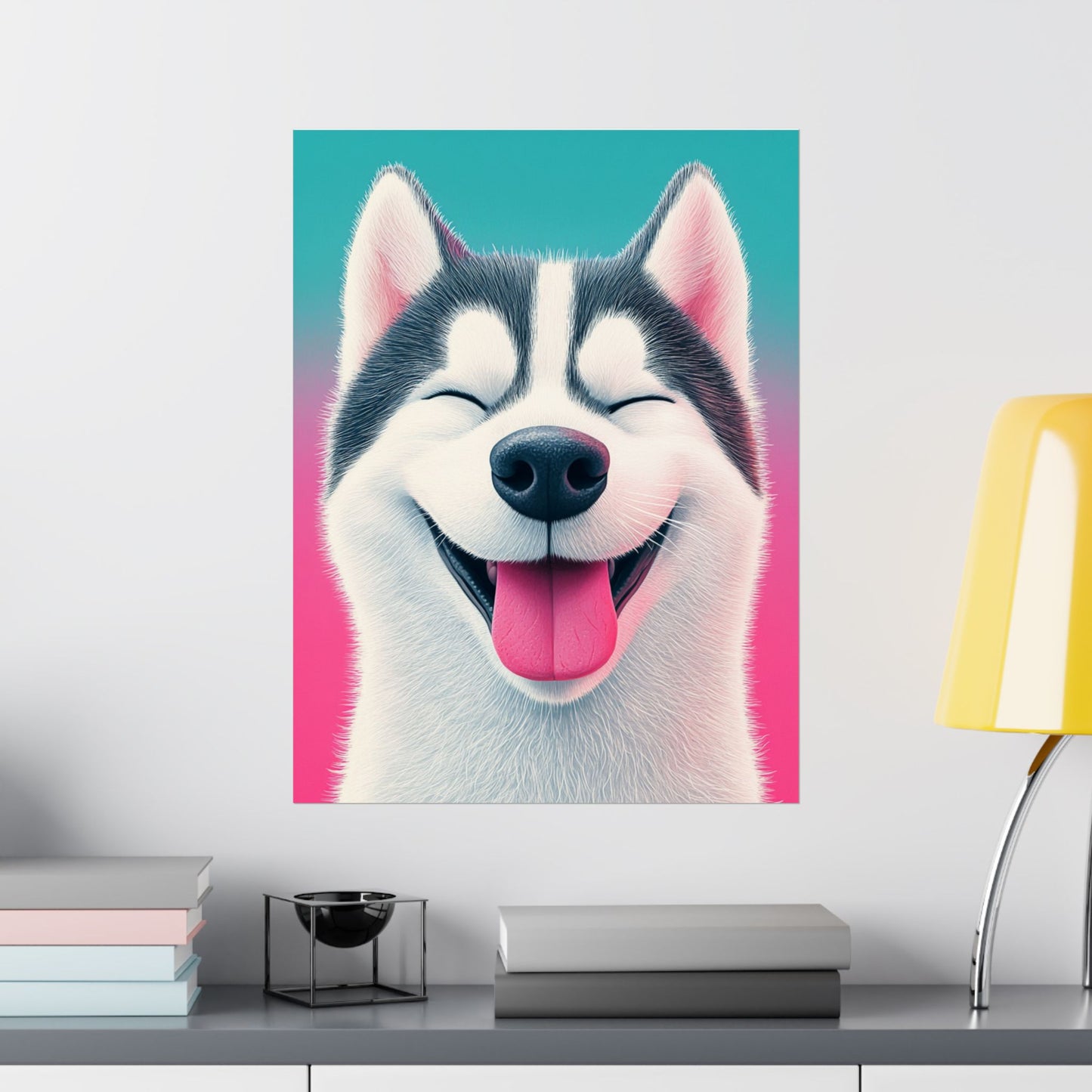 Happy Husky - Whimsical Animals Series - Fine Art Print - Vertical Poster - Cheerful Dog Art for Home Décor