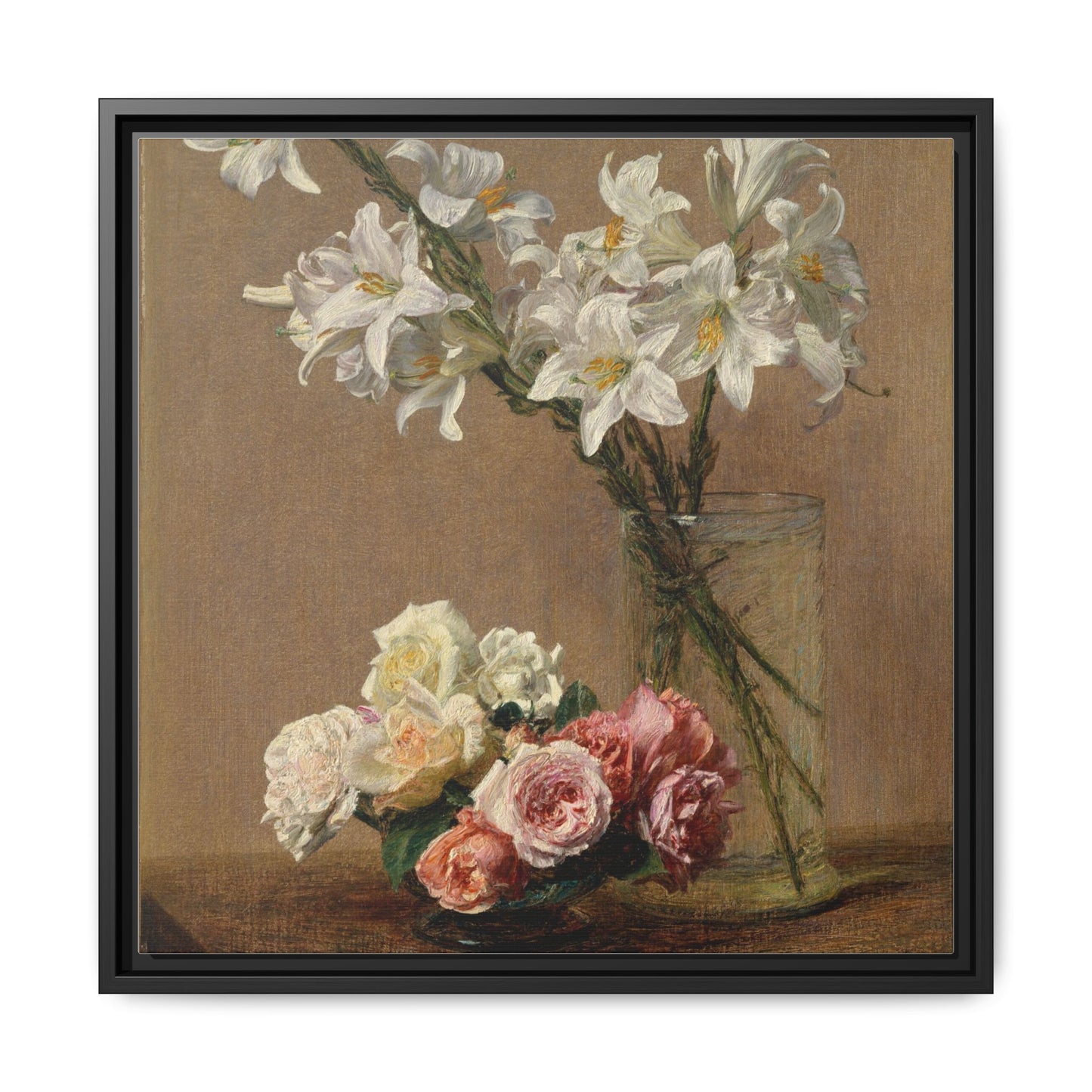 Henri Fantin-Latour : Roses and Lilies (1888) - Giclee Fine Art Print - Museum Collection Framed Canvas Print