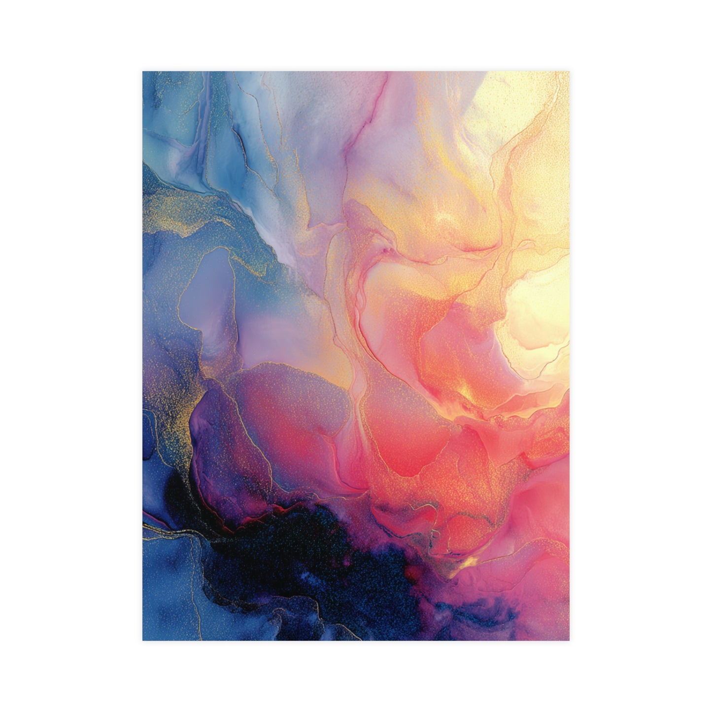 Muse (Style A) - Modern Abstract Fluid Art - Blue/Pink with Gold Highlights - Giclee Fine Art Print