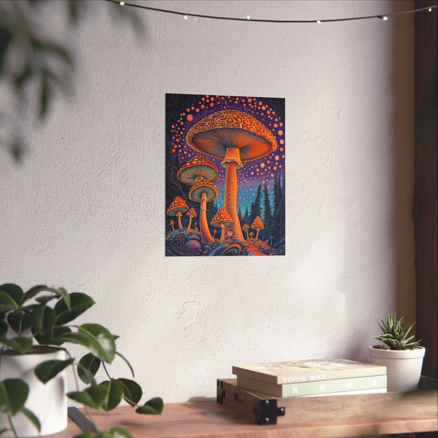 Psychedelic Night Mushroom Art Print - Vertical Poster - Vibrant Wall Art - Nature - Trippy - Bedroom Poster