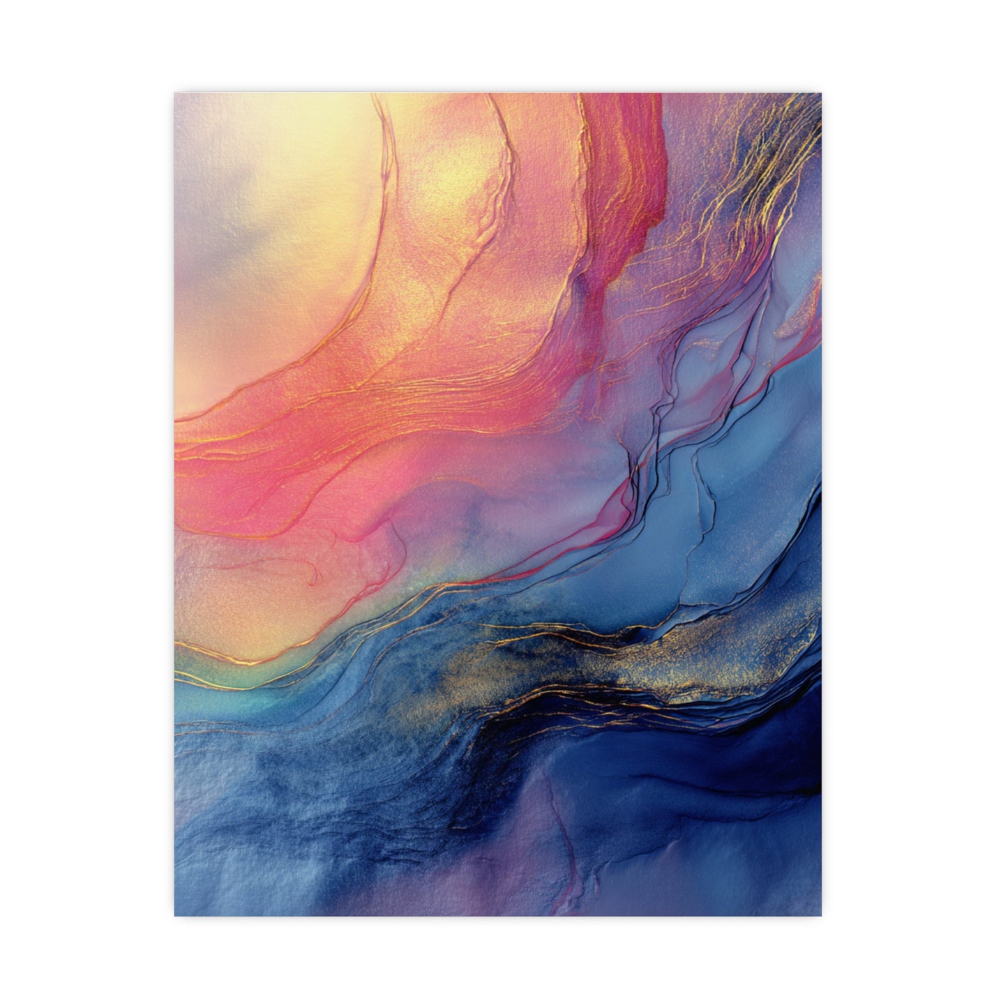 Muse (Style C) - Modern Abstract Fluid Art - Blue/Pink with Gold Highlights - Giclee Fine Art Print