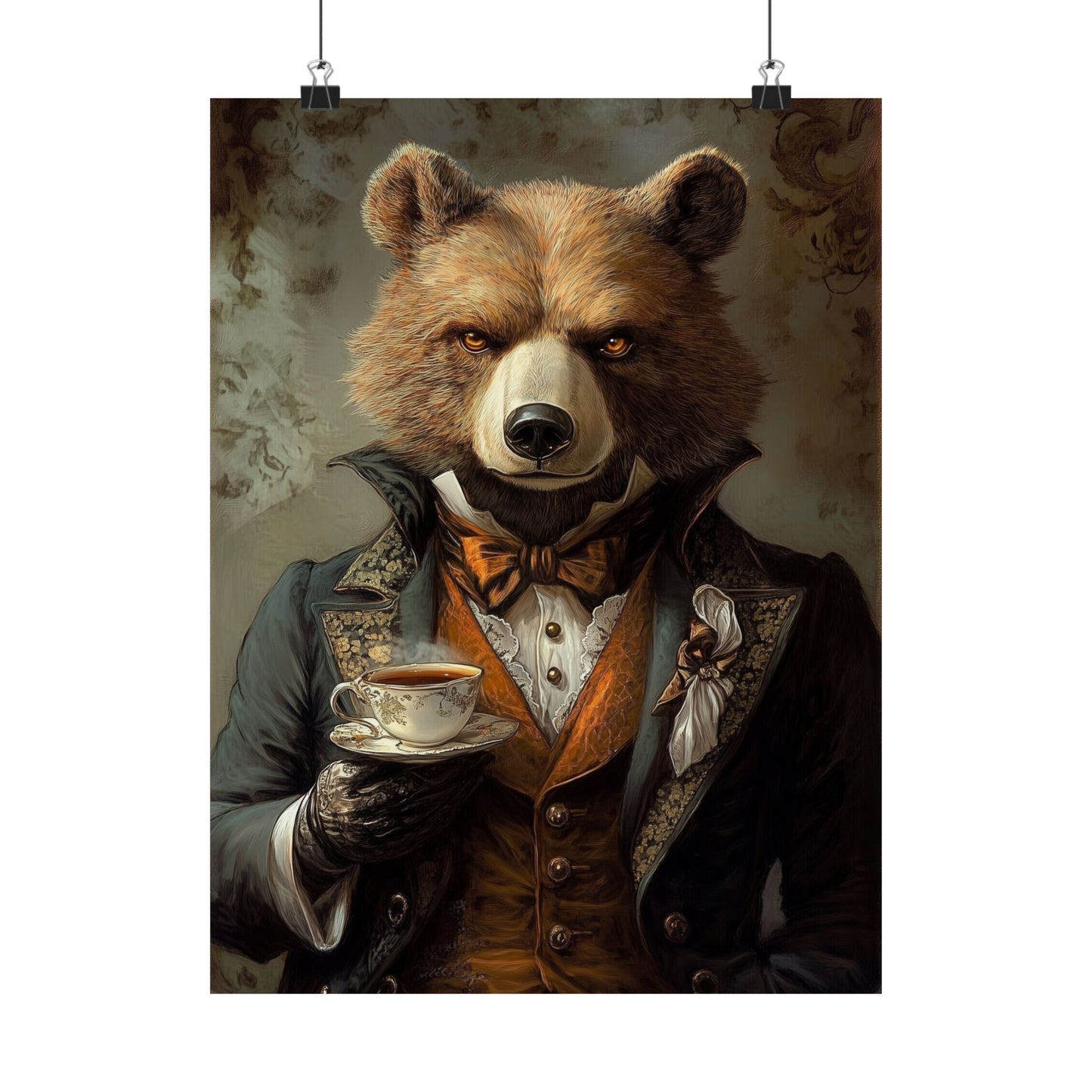Well, Excuse Me - The Gentleman - Bear Portrait - Whimsical Animals - Poster - Unique Wall Art