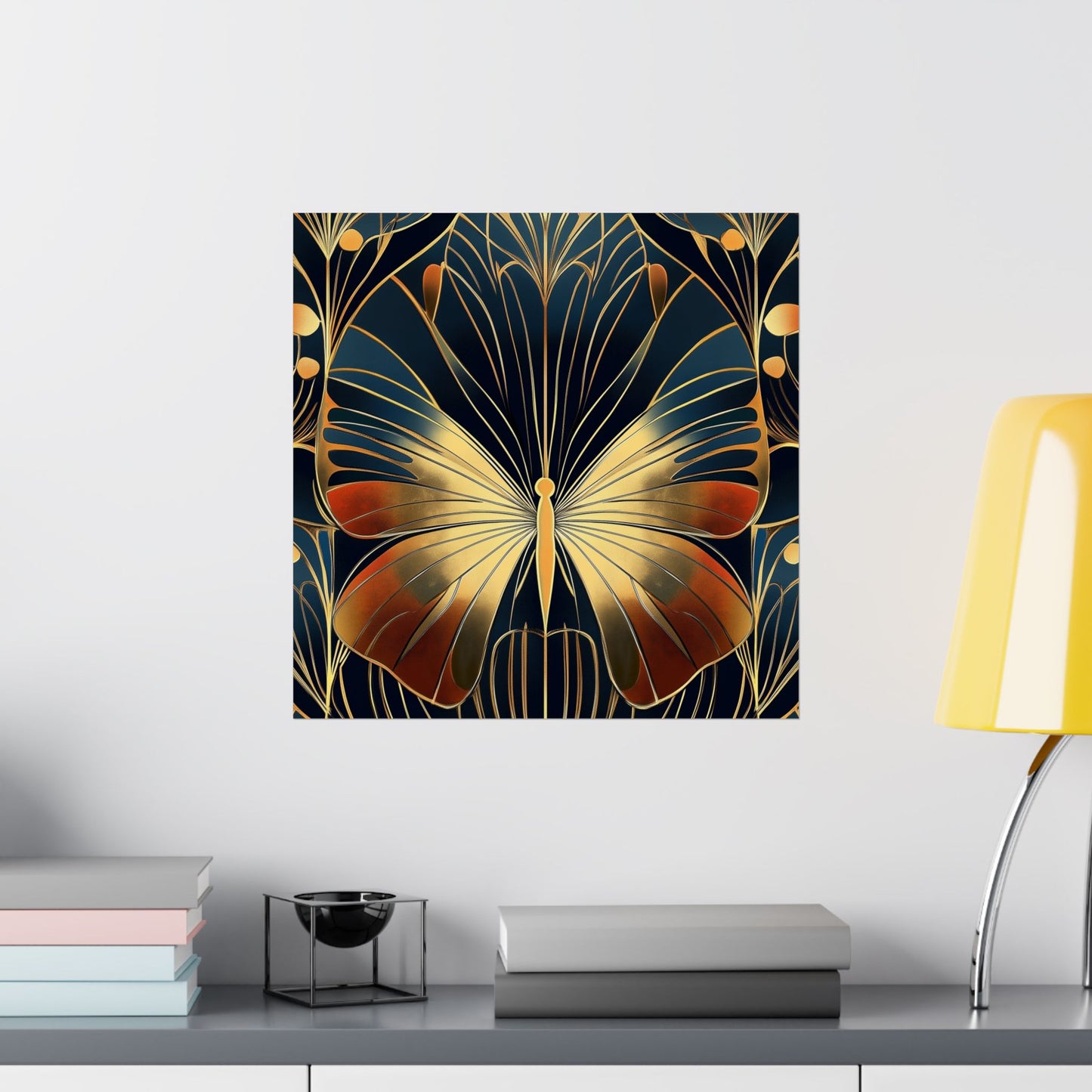 Art Deco Golden Butterfly Fine Art Print - Matte Vertical Poster - Vibrant Home Décor - Chic Style