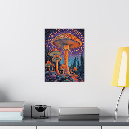 Psychedelic Night Mushroom Art Print - Vertical Poster - Vibrant Wall Art - Nature - Trippy - Bedroom Poster