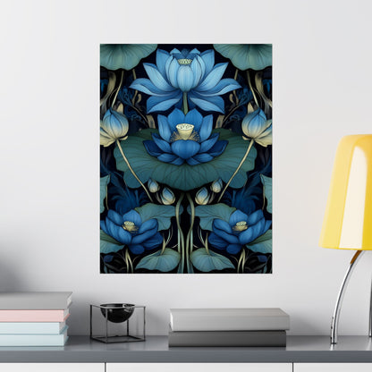 Mystical Blue Lotus Fine Art Print - Matte Vertical Poster - Zen Floral Art for Home Décor