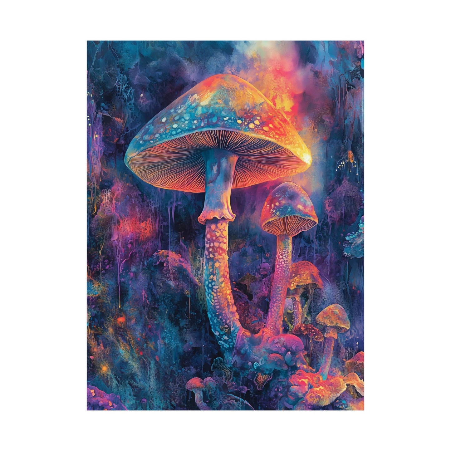 Trippy Mushrooms Poster - Psychedelic Wall Art - Vibrant Fine Art Print - Bedroom Posters - Home Décor