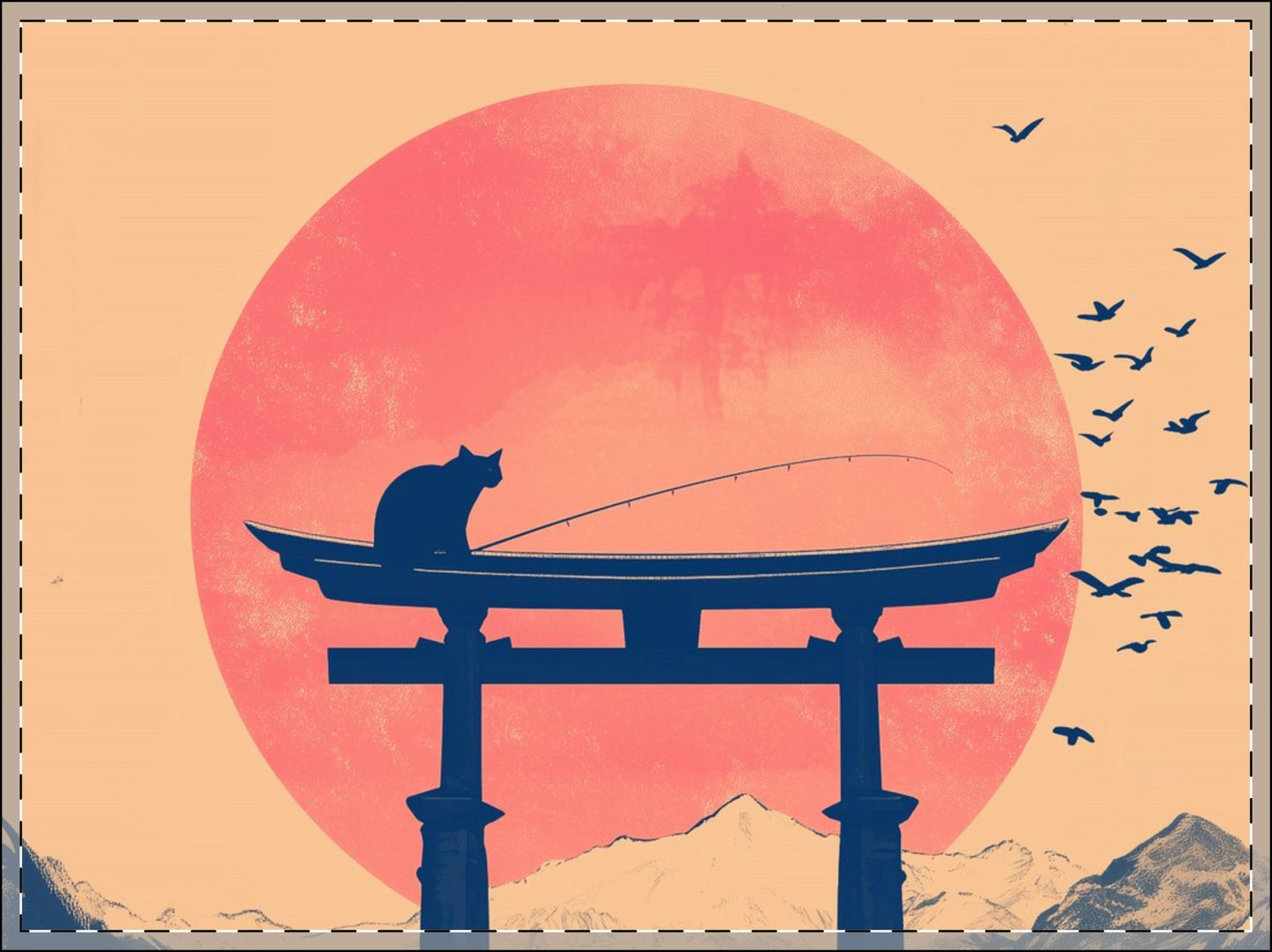 Cat on Torii Gate Zen Japanese Framed Wall Art