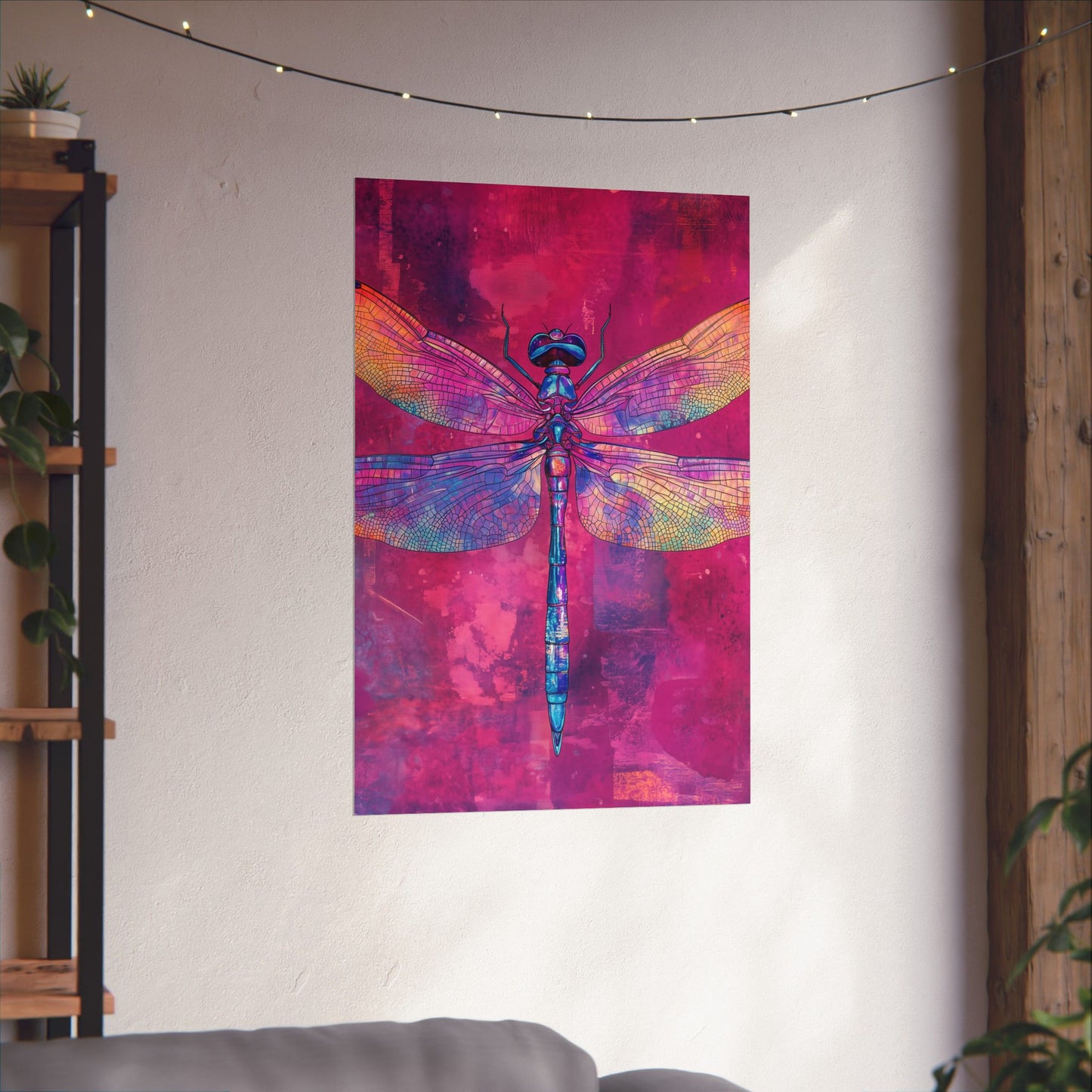 Magenta Dragonfly Watercolor Art Print - Matte Vertical Posters