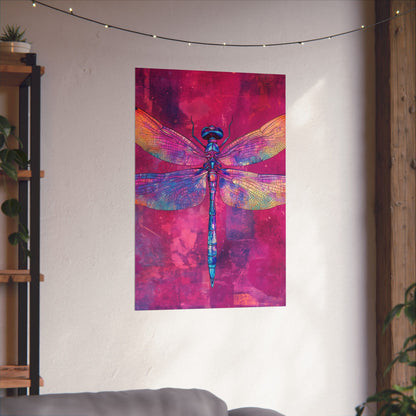 Magenta Dragonfly Watercolor Art Print - Matte Vertical Posters