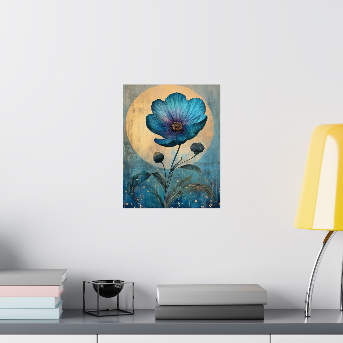 Blue Cosmos Moonlit Botanical Fine Art Print