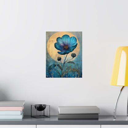 Blue Cosmos Moonlit Botanical Fine Art Print