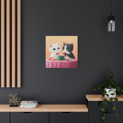 Whimsical Kitty Tea Time - Wall Art & Home Décor - Cute Cat Canvas Art