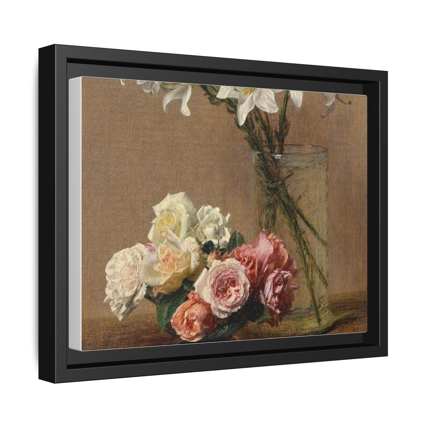 Henri Fantin-Latour : Roses and Lilies (1888) - Giclee Fine Art Print - Museum Collection Framed Canvas Print