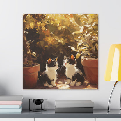 Kittens Conspire  - Garden Friends Series - Fine Art Print on Canvas