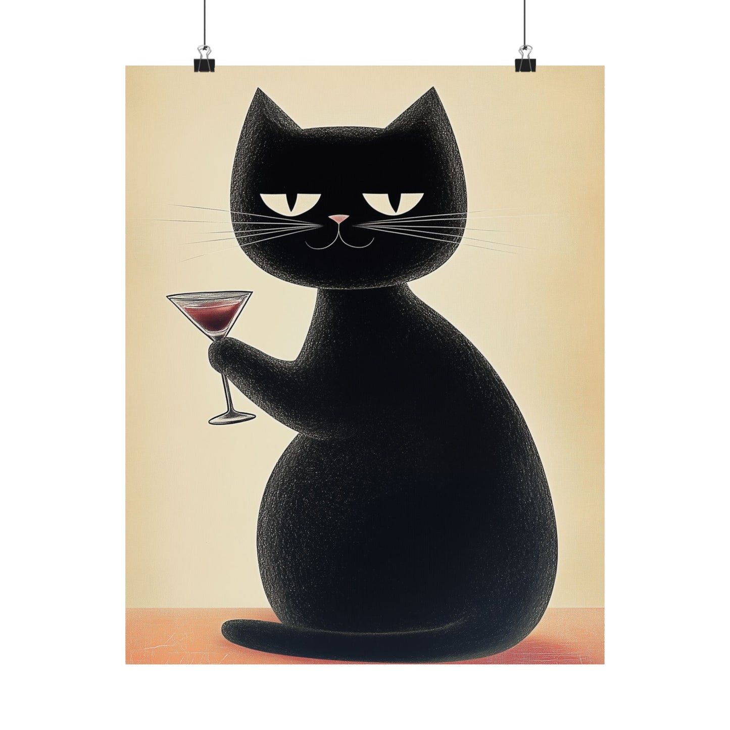 Cat with a Cocktail - Cat Café Series - Fine art print - Matte Vertical Wall Art  - Poster Print - for Cat Lovers