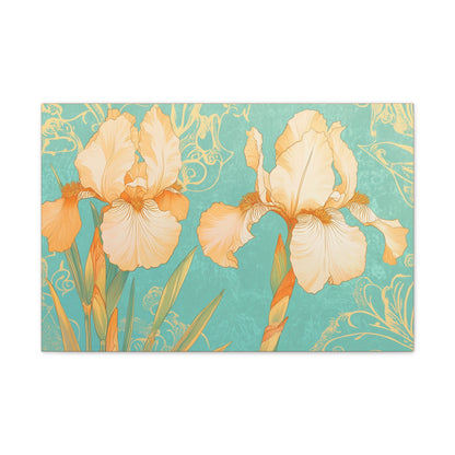 Iris Flowers on Turquois - Stretched Canvas