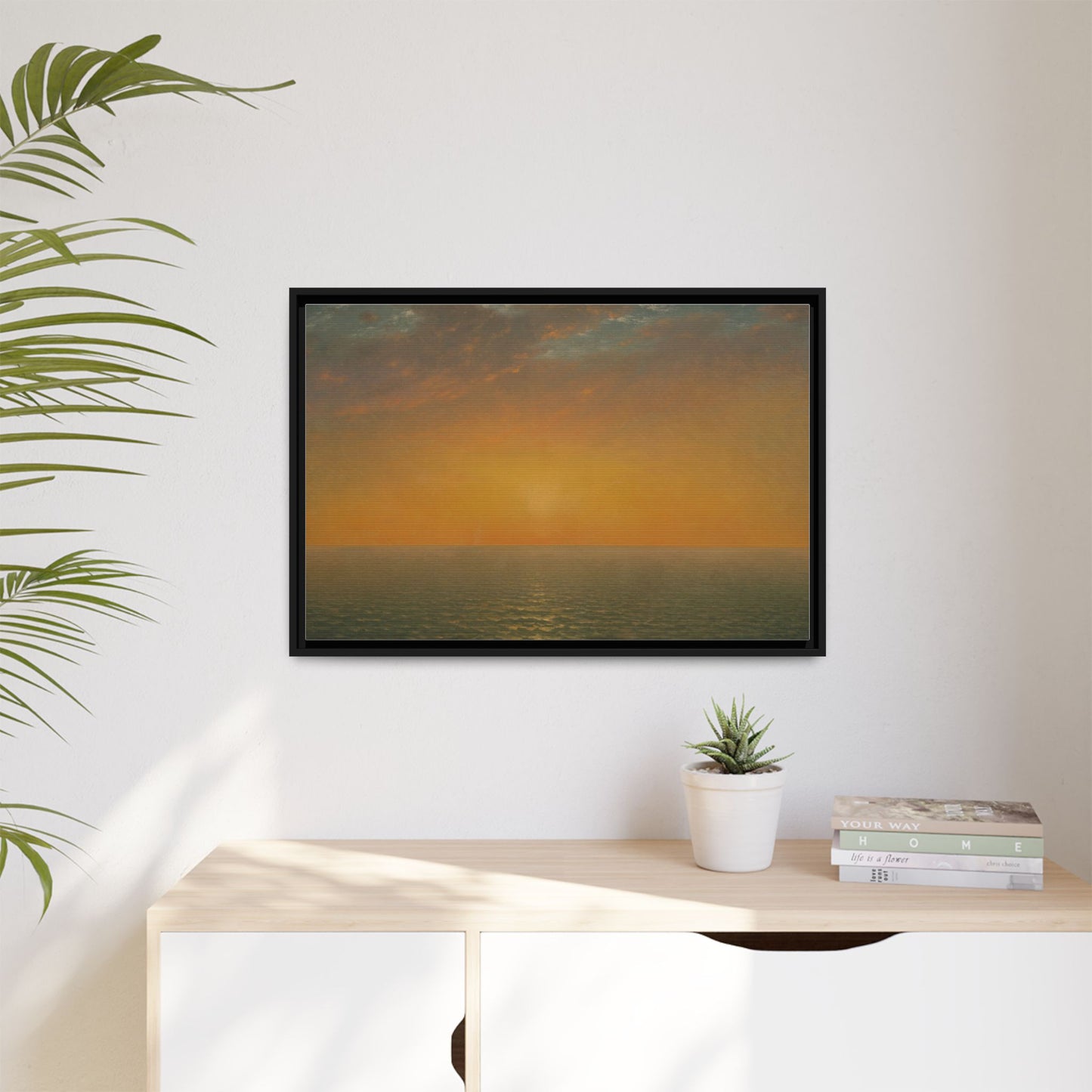 John Frederick Kensett : Sunset on the Sea (1872) - Museum Collection - Framed Canvas Print
