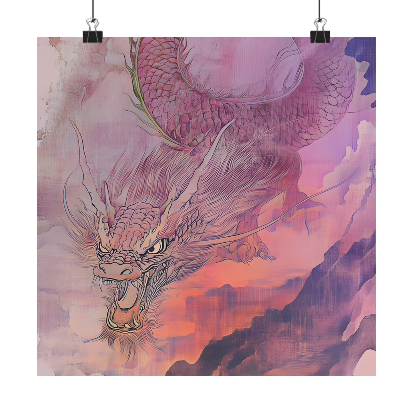 Mythical Red Dragon Fine Art Print - Matte Vertical Poster - Year of The Dragon Art - Zen Home Décor