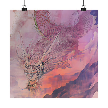 Mythical Red Dragon Fine Art Print - Matte Vertical Poster - Year of The Dragon Art - Zen Home Décor