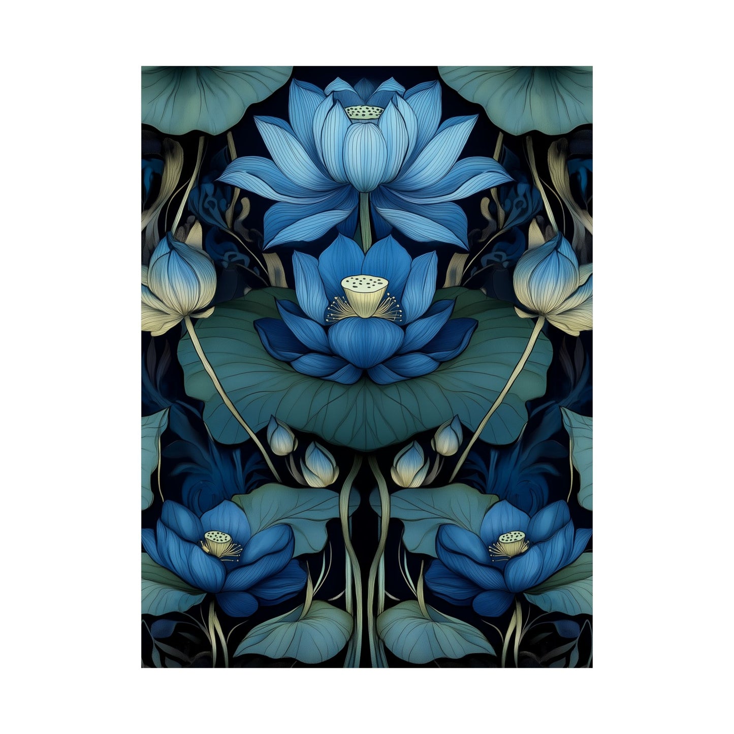 Mystical Blue Lotus Fine Art Print - Matte Vertical Poster - Zen Floral Art for Home Décor