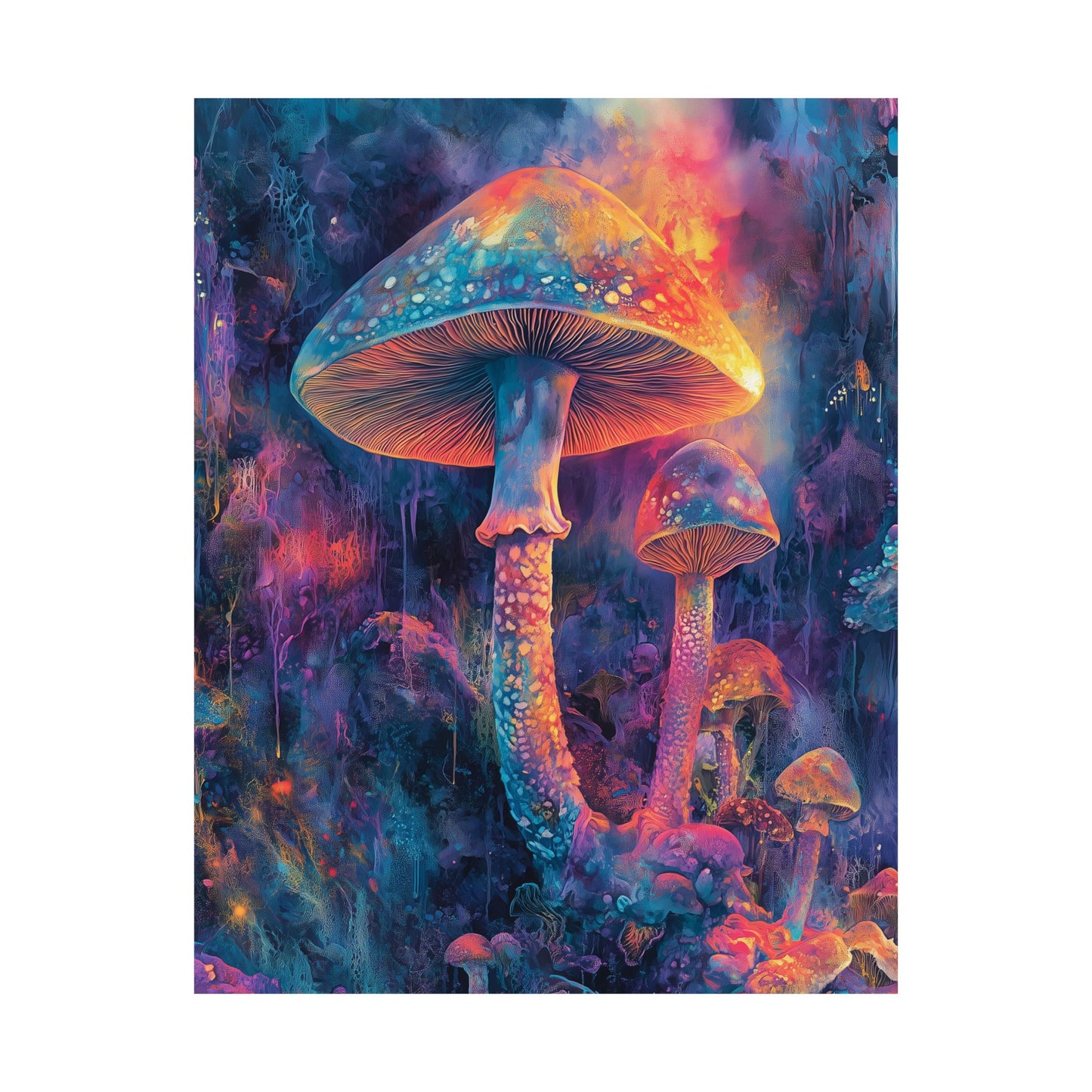 Trippy Mushrooms Poster - Psychedelic Wall Art - Vibrant Fine Art Print - Bedroom Posters - Home Décor