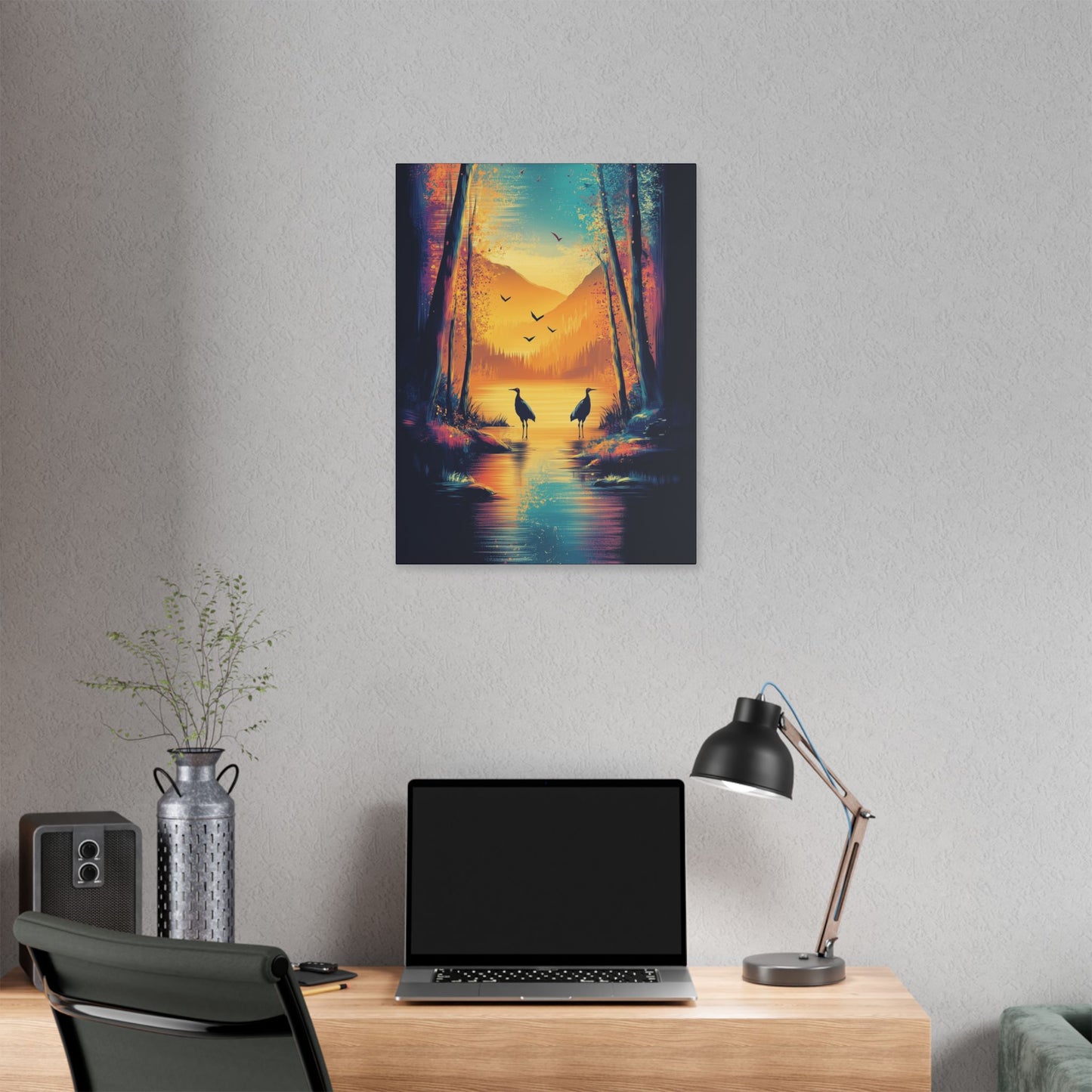 Cranes at Sunset - Delight in Nature Series - Fine Art Print on Canvas