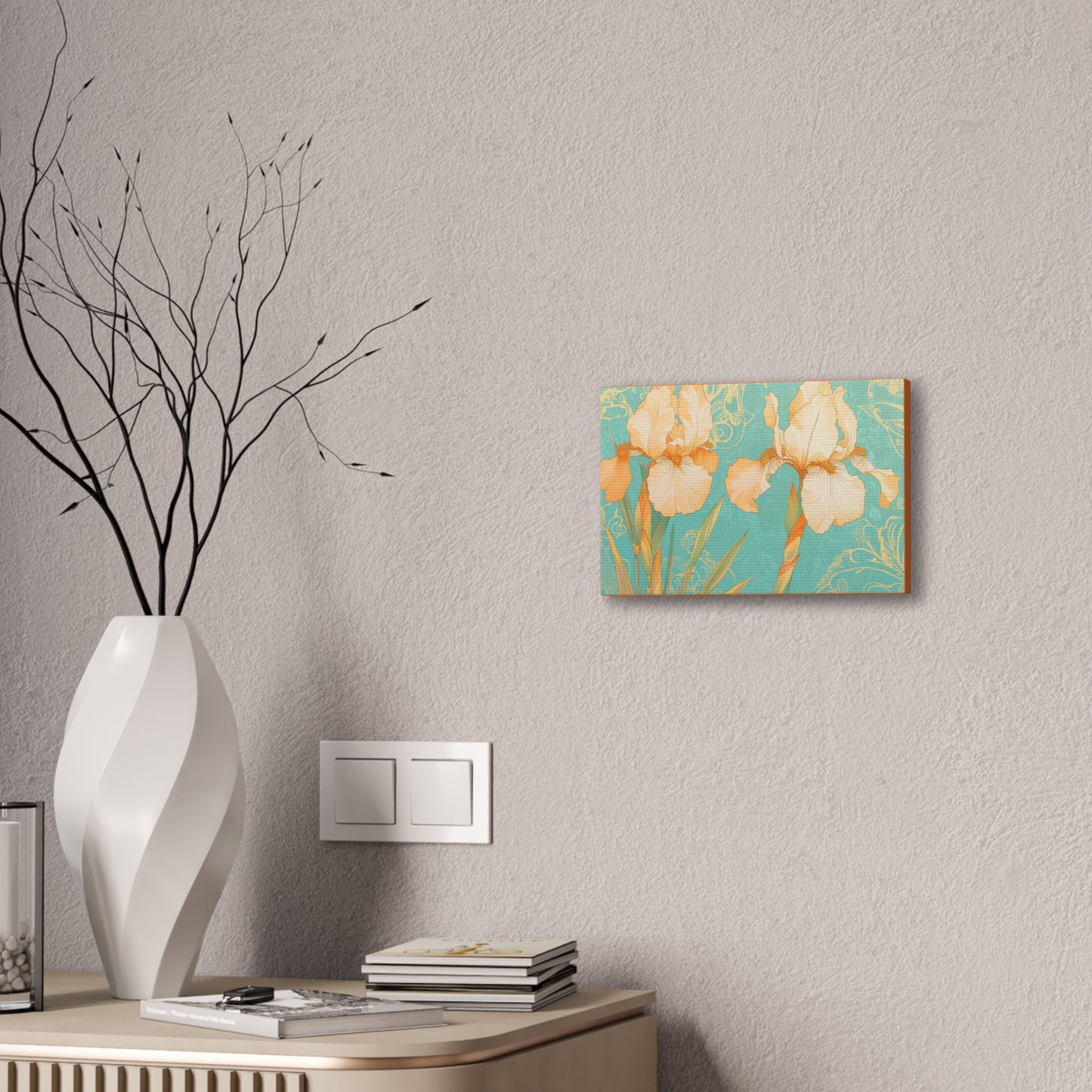Iris Flowers on Turquois - Stretched Canvas