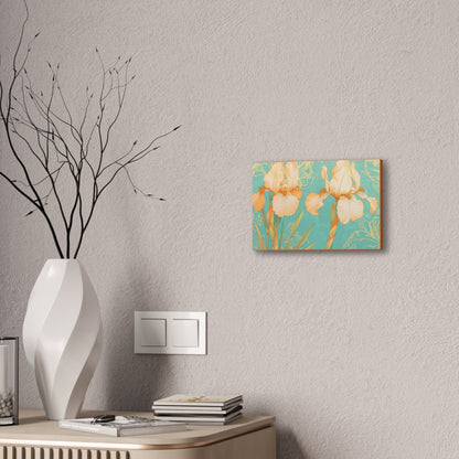 Iris Flowers on Turquois - Stretched Canvas