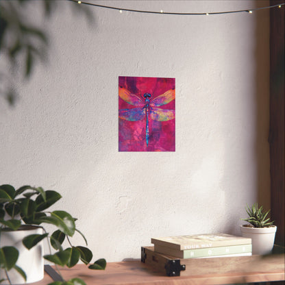 Magenta Dragonfly Watercolor Art Print - Matte Vertical Posters