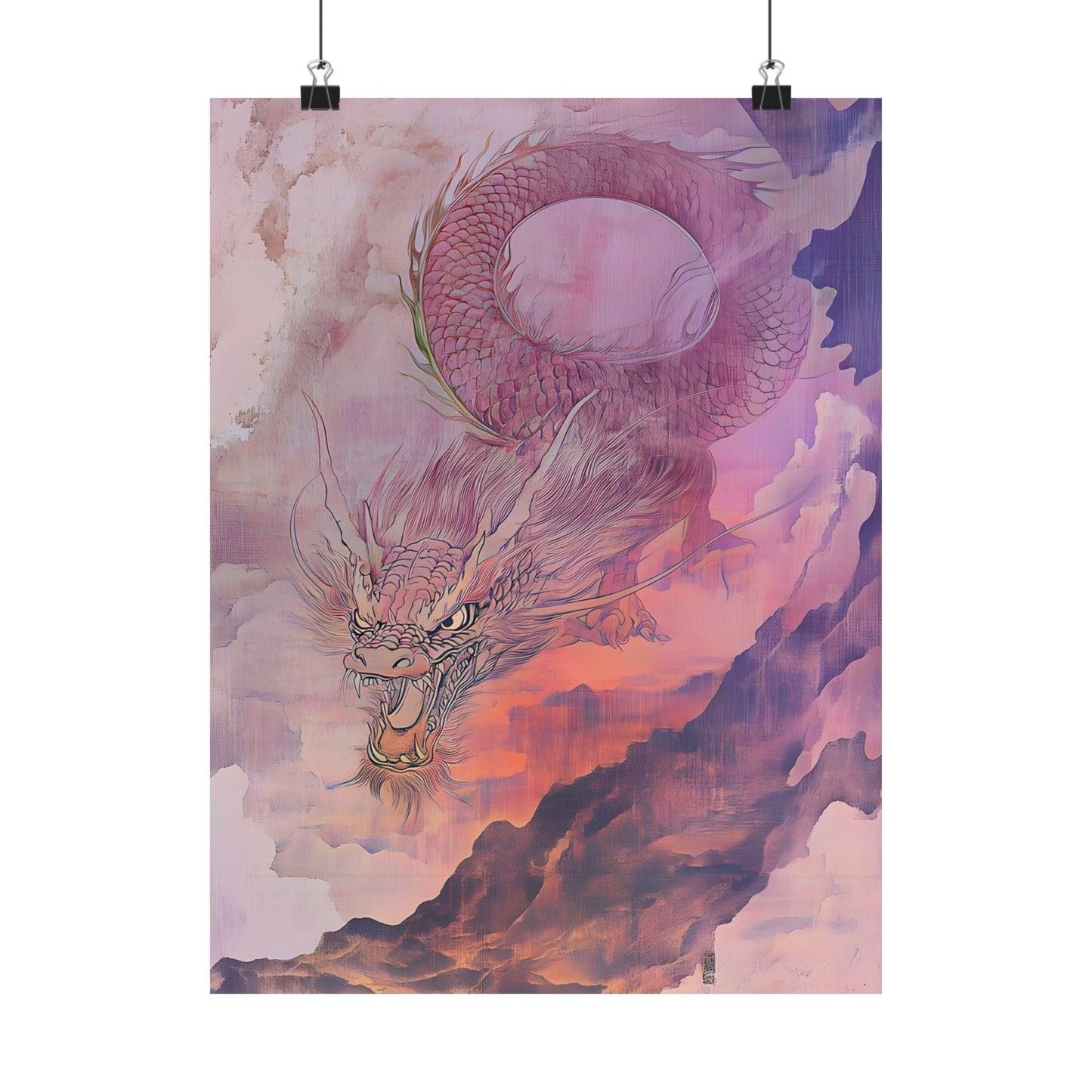 Mythical Red Dragon Fine Art Print - Matte Vertical Poster - Year of The Dragon Art - Zen Home Décor