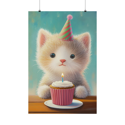 Cute Kitten Birthday Poster - Cat Café - Whimsical Animals - Adorable Kitten Wall Art