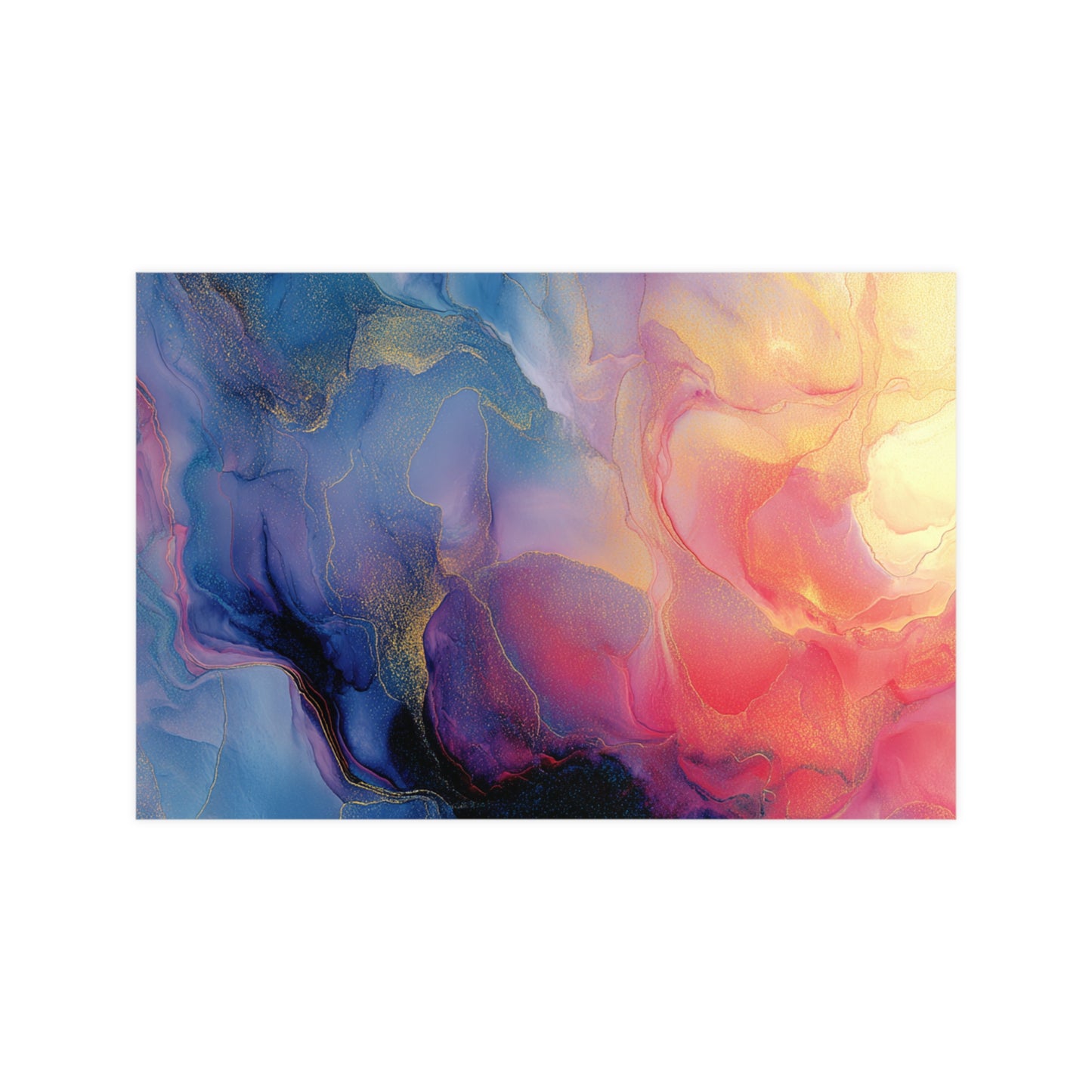 Muse (Style A) - Modern Abstract Fluid Art - Blue/Pink with Gold Highlights - Giclee Fine Art Print