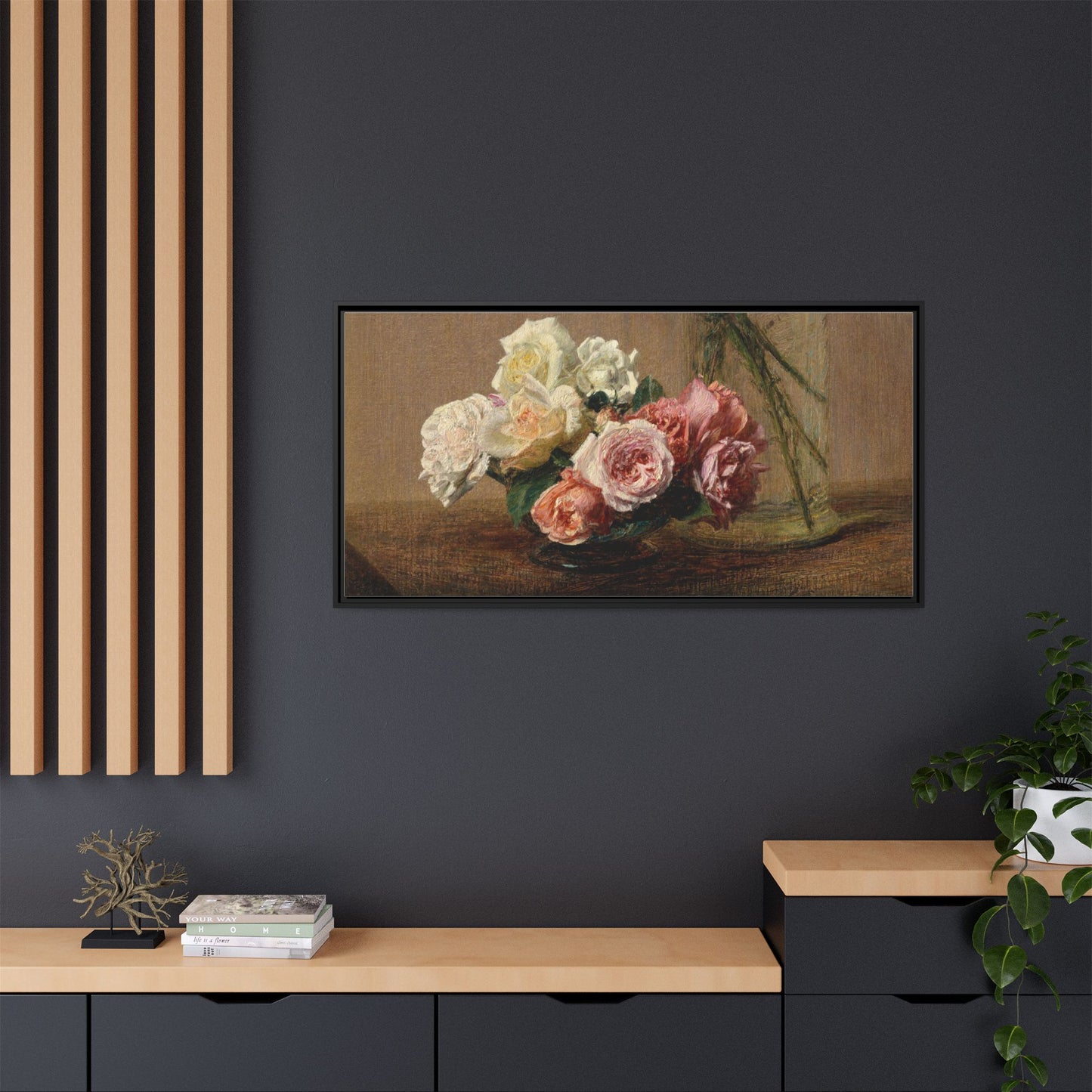 Henri Fantin-Latour : Roses and Lilies (1888) - Giclee Fine Art Print - Museum Collection Framed Canvas Print