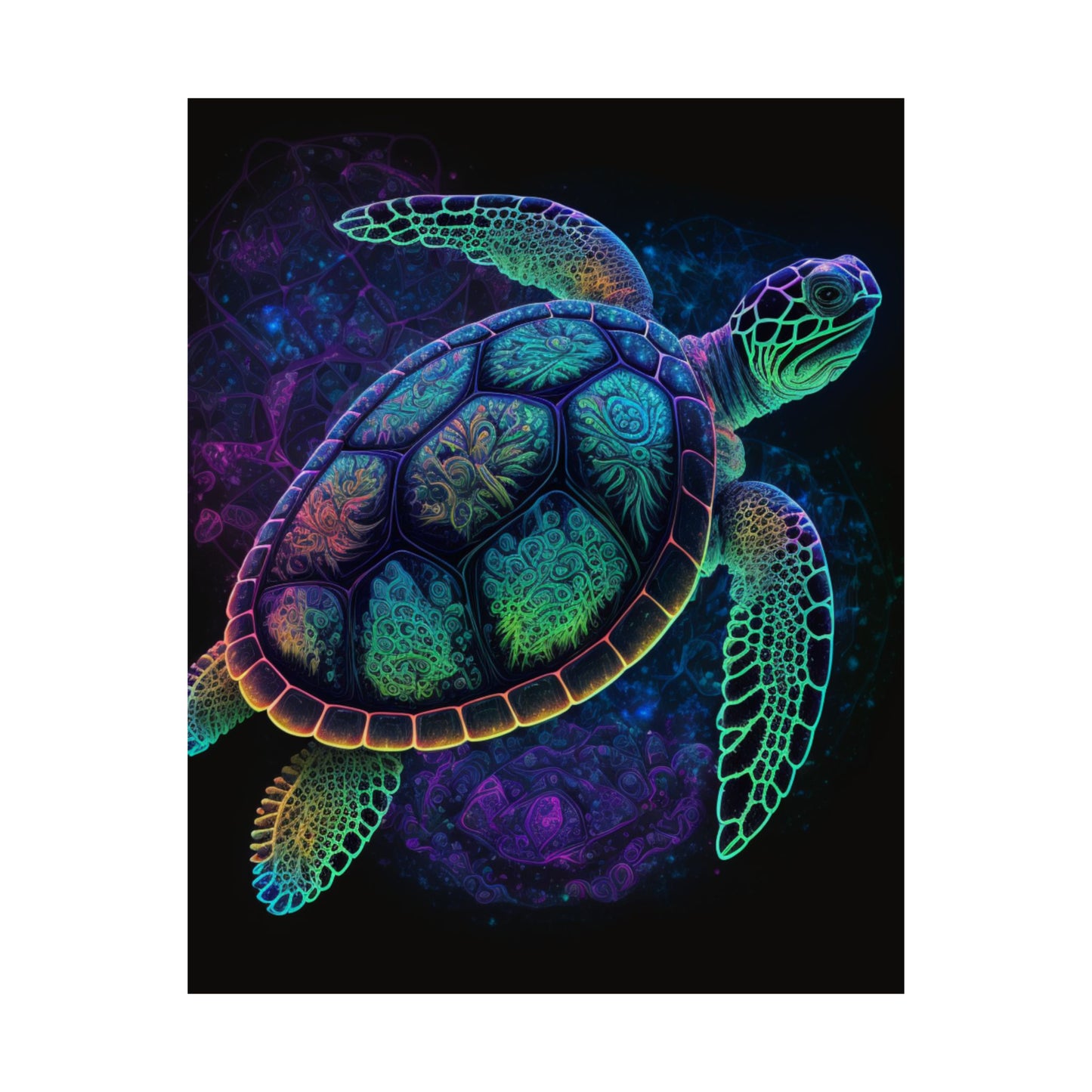 Trippy Turtle - Nautical Fine Art Print - Matte Vertical Poster - Ocean Art for Beach Lovers