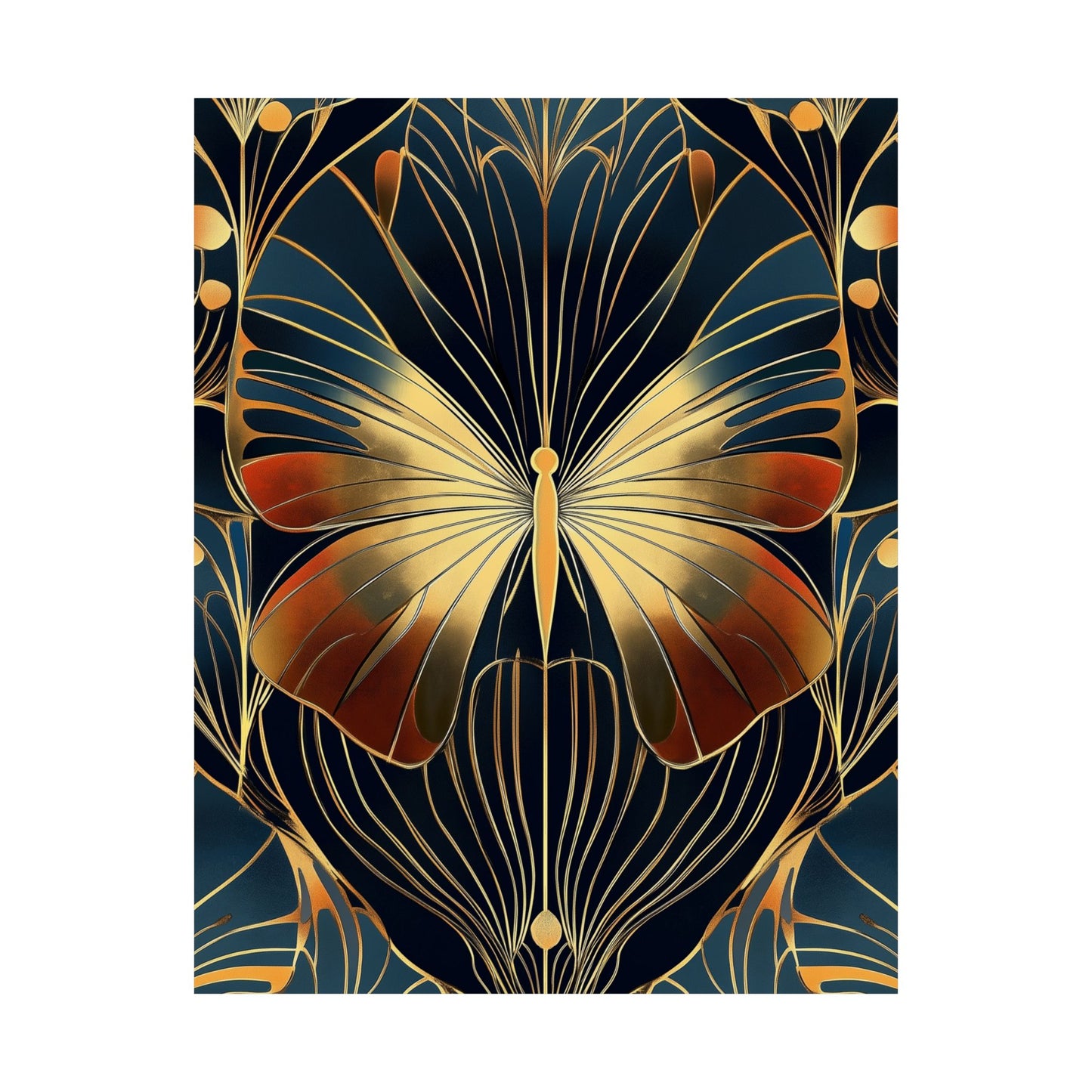 Art Deco Golden Butterfly Fine Art Print - Matte Vertical Poster - Vibrant Home Décor - Chic Style
