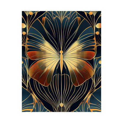 Art Deco Golden Butterfly Fine Art Print - Matte Vertical Poster - Vibrant Home Décor - Chic Style