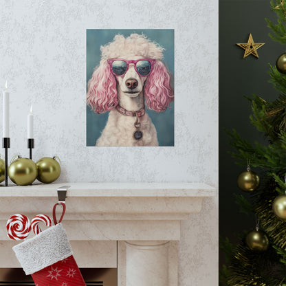 Poodle with Pink Sunglasses - Fine Art Print Poster - Whimsical Animals Series - Wall Art for Dog Lovers