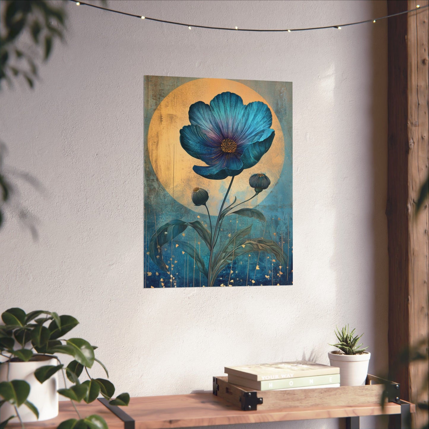 Blue Cosmos Moonlit Botanical Fine Art Print