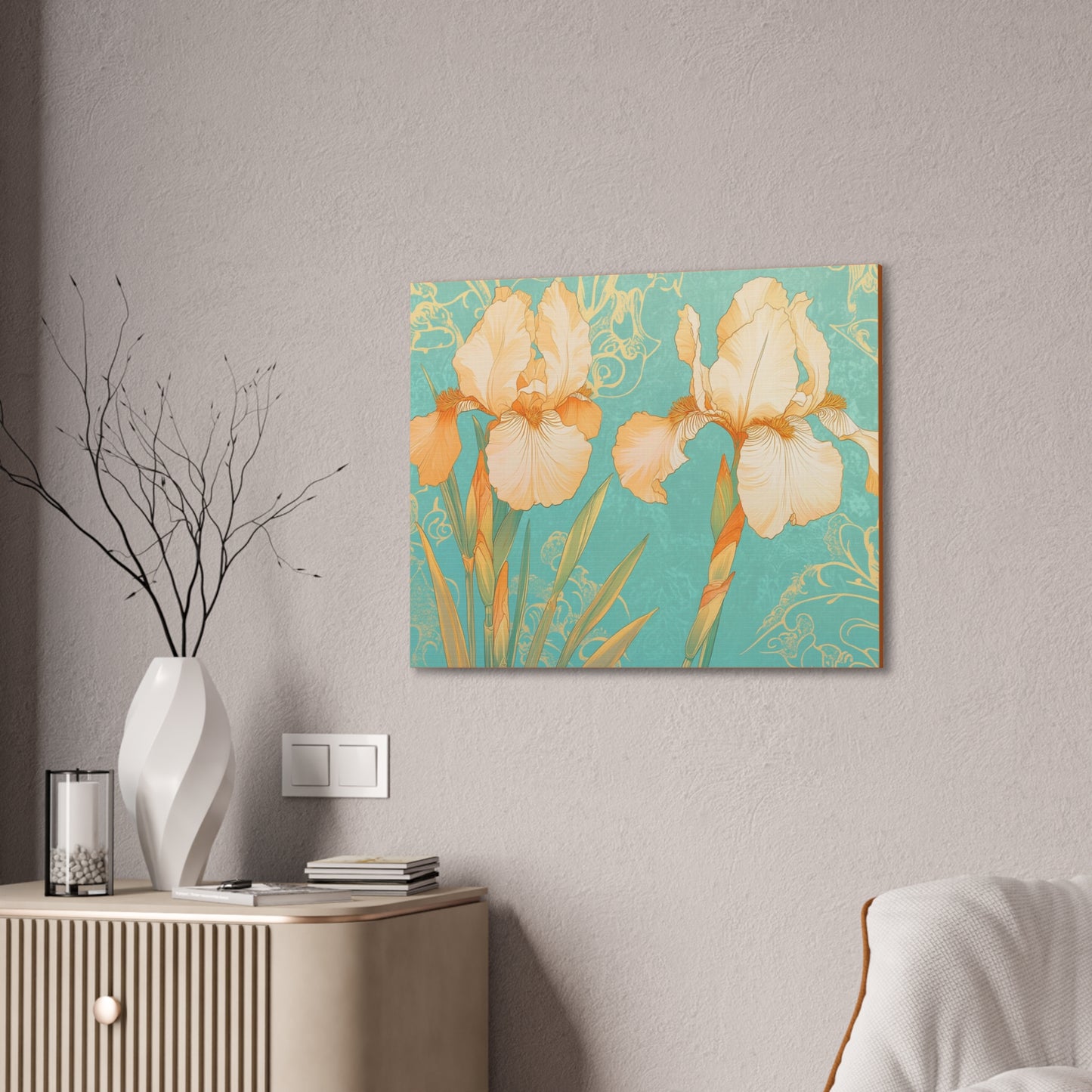 Iris Flowers on Turquois - Stretched Canvas