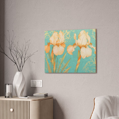 Iris Flowers on Turquois - Stretched Canvas