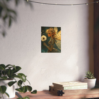 Best Wishes For You - Fairy with Dandelion - Flowers & Fairies Series - Enchanting Wall Art - Vertical Poster - Whimsical Wall Art for Dreamers