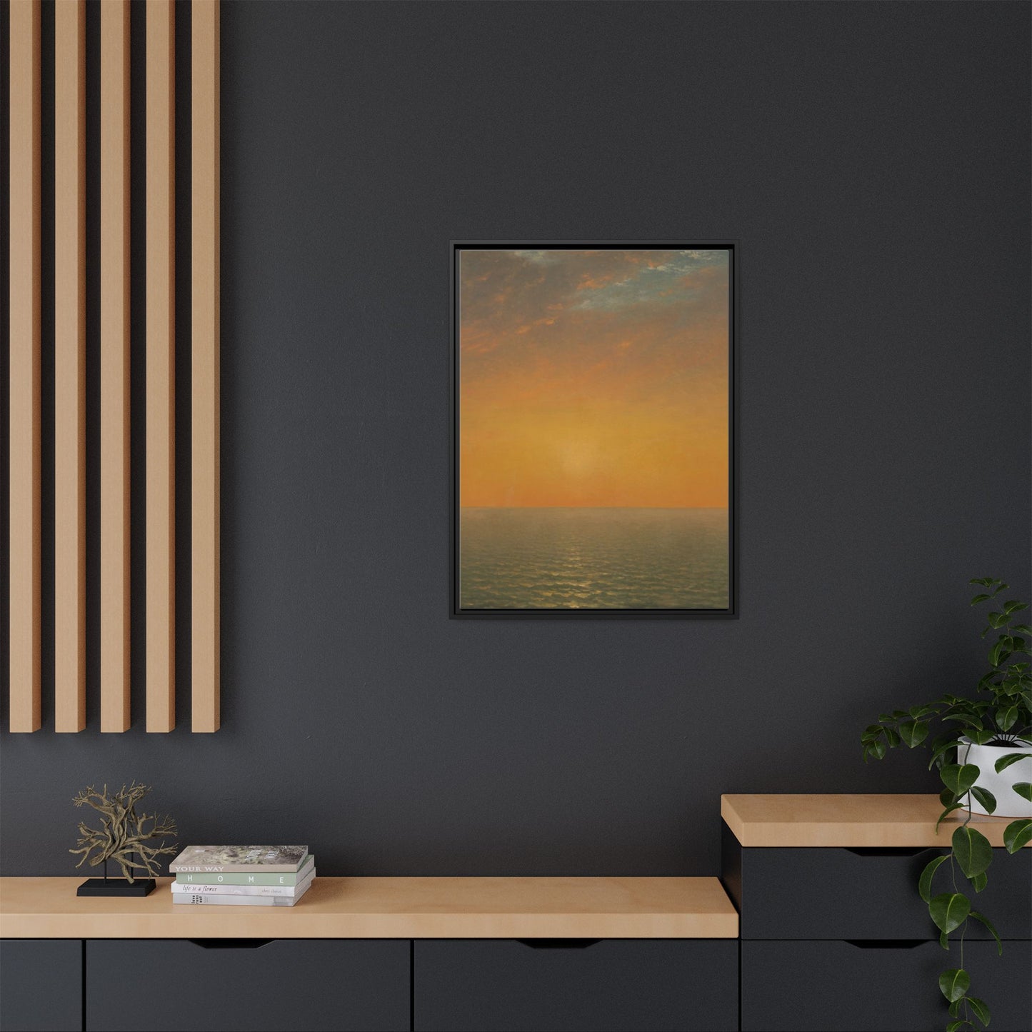 John Frederick Kensett : Sunset on the Sea (1872) - Museum Collection - Framed Canvas Print