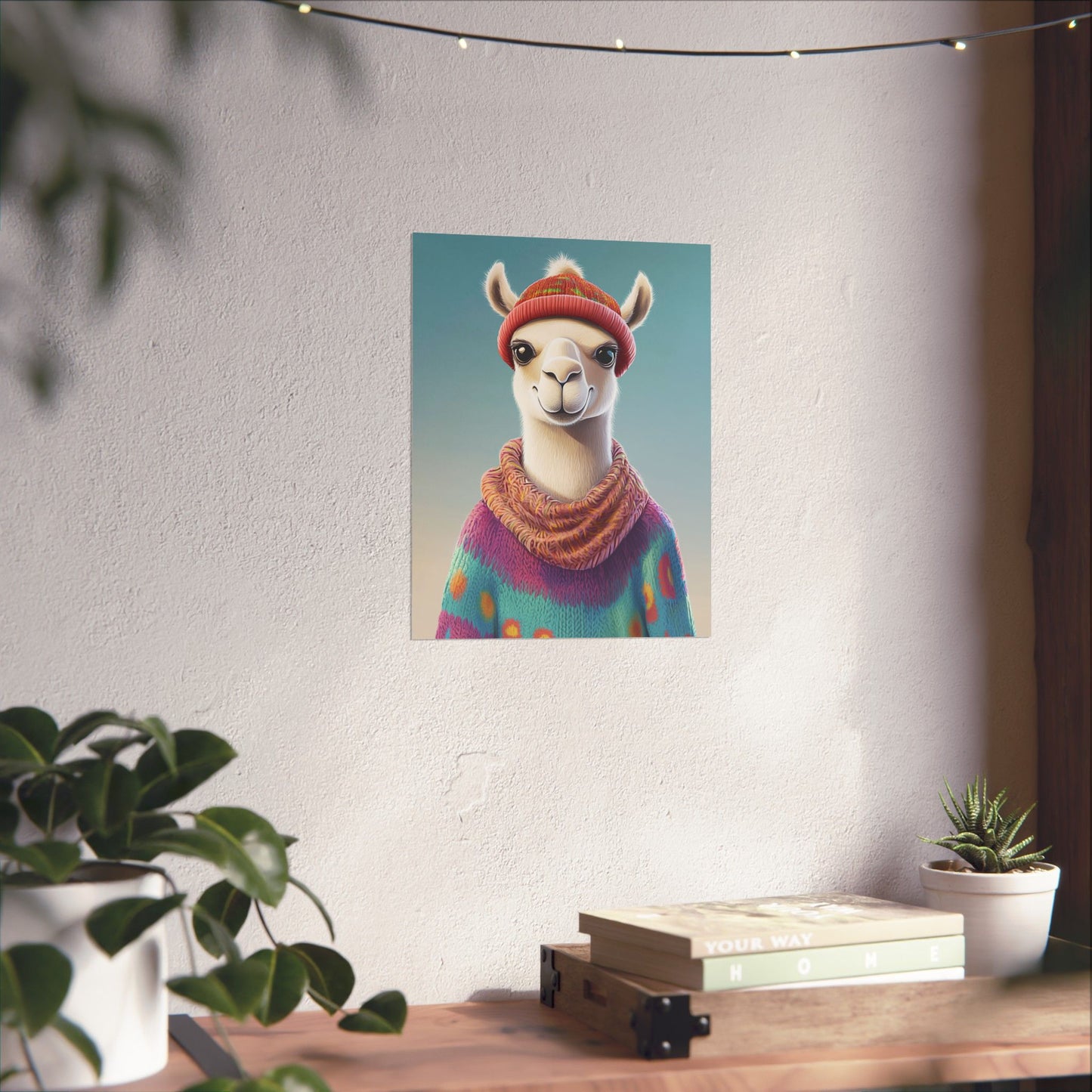 Cozy Llama Art Print - Whimsical Animals - Horizontal Matte Poster for Wall Art