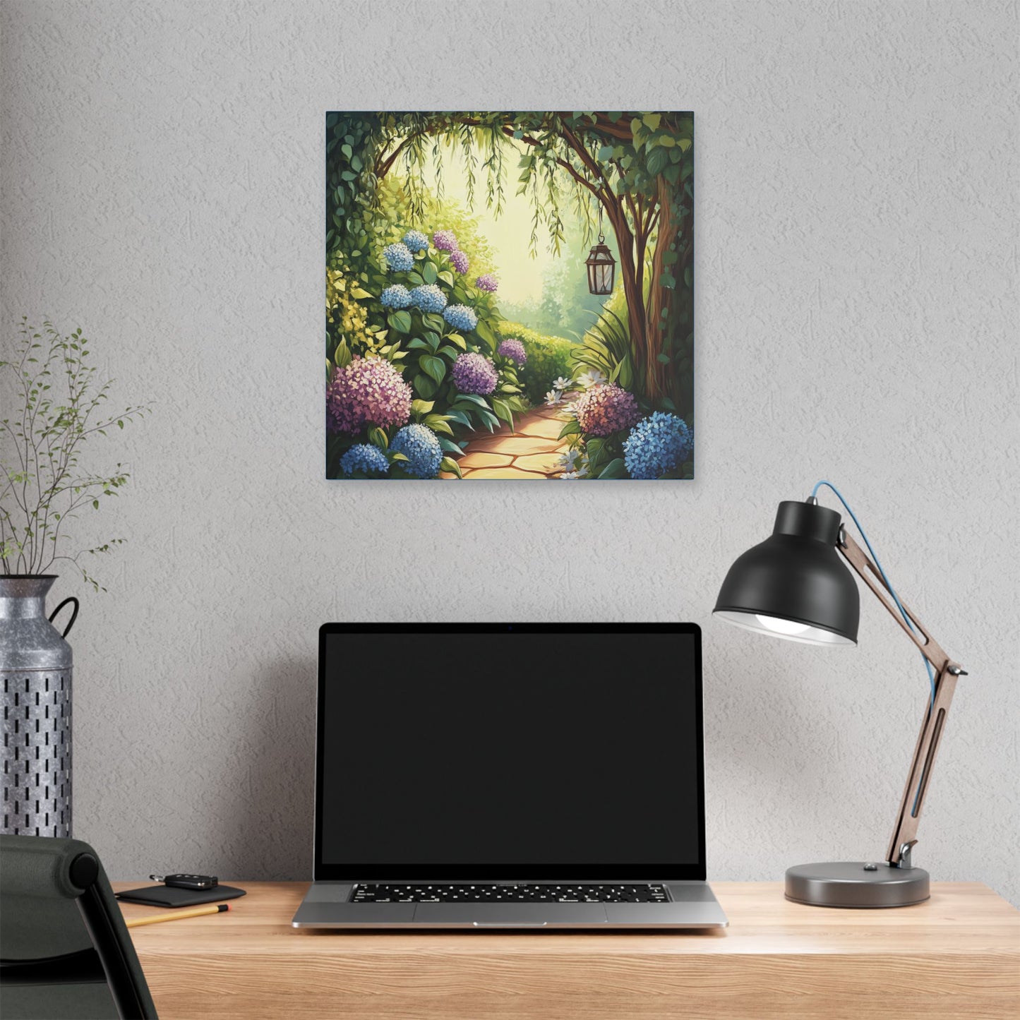 Hydrangea Courtyard - Secret Garden Series - Fine Art Print on Canvas