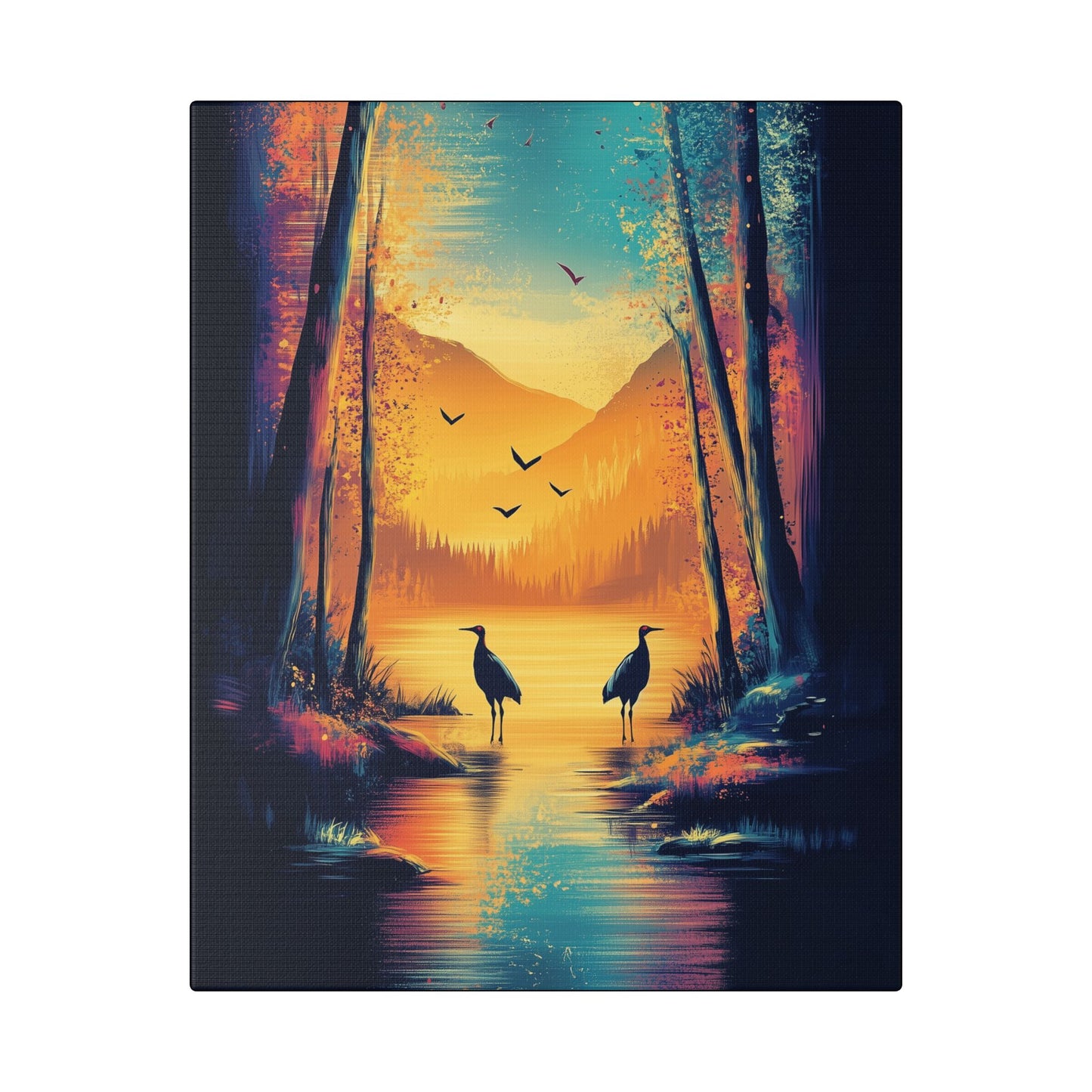 Cranes at Sunset - Delight in Nature Series - Fine Art Print on Canvas